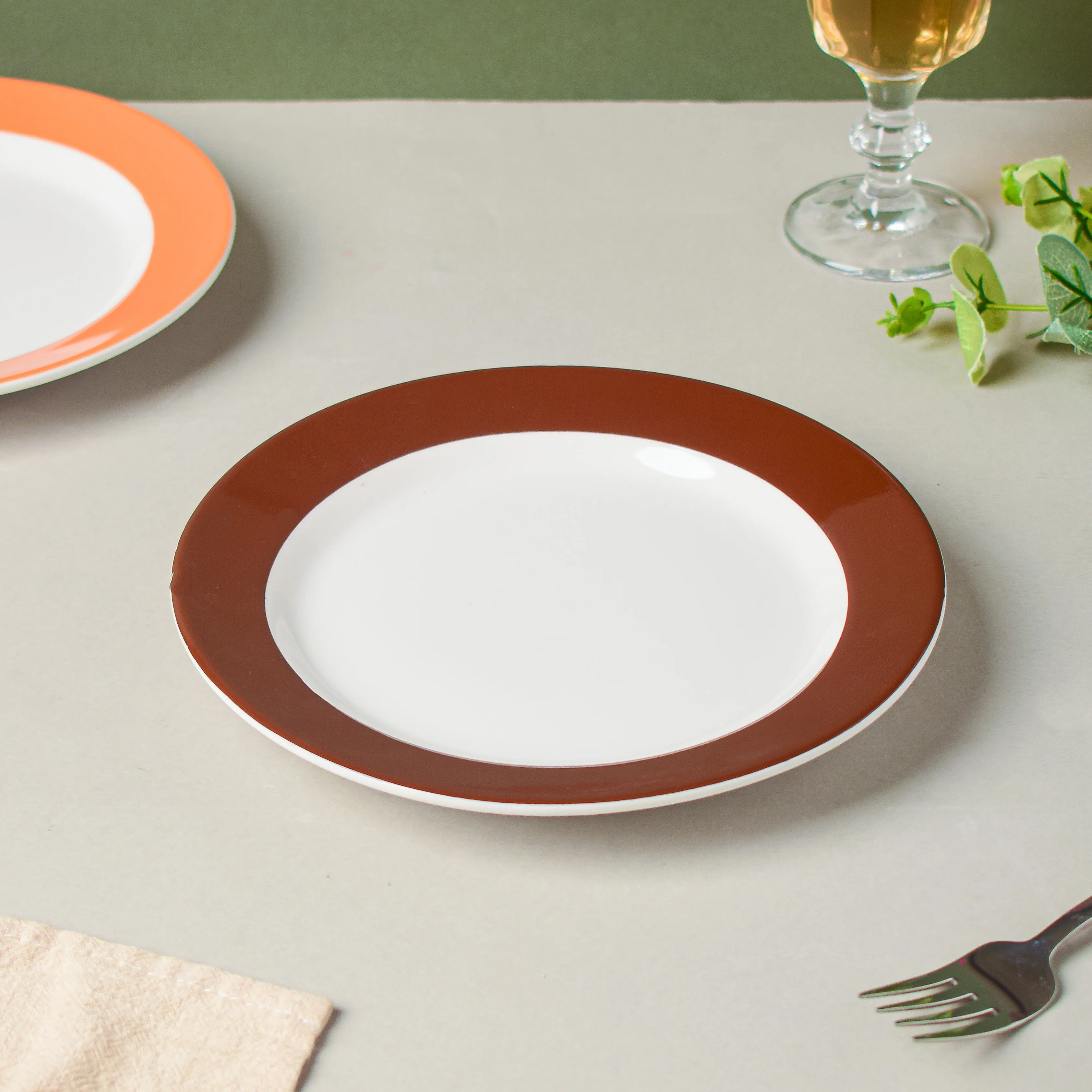 Riona Snack Plate White And Brown 8 Inch