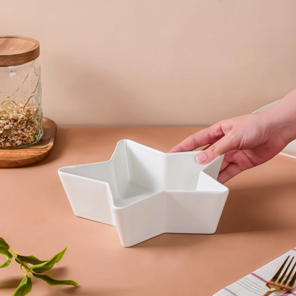 Riona Star Ceramic Fruit Bowl White Large 600 ml - Image 3
