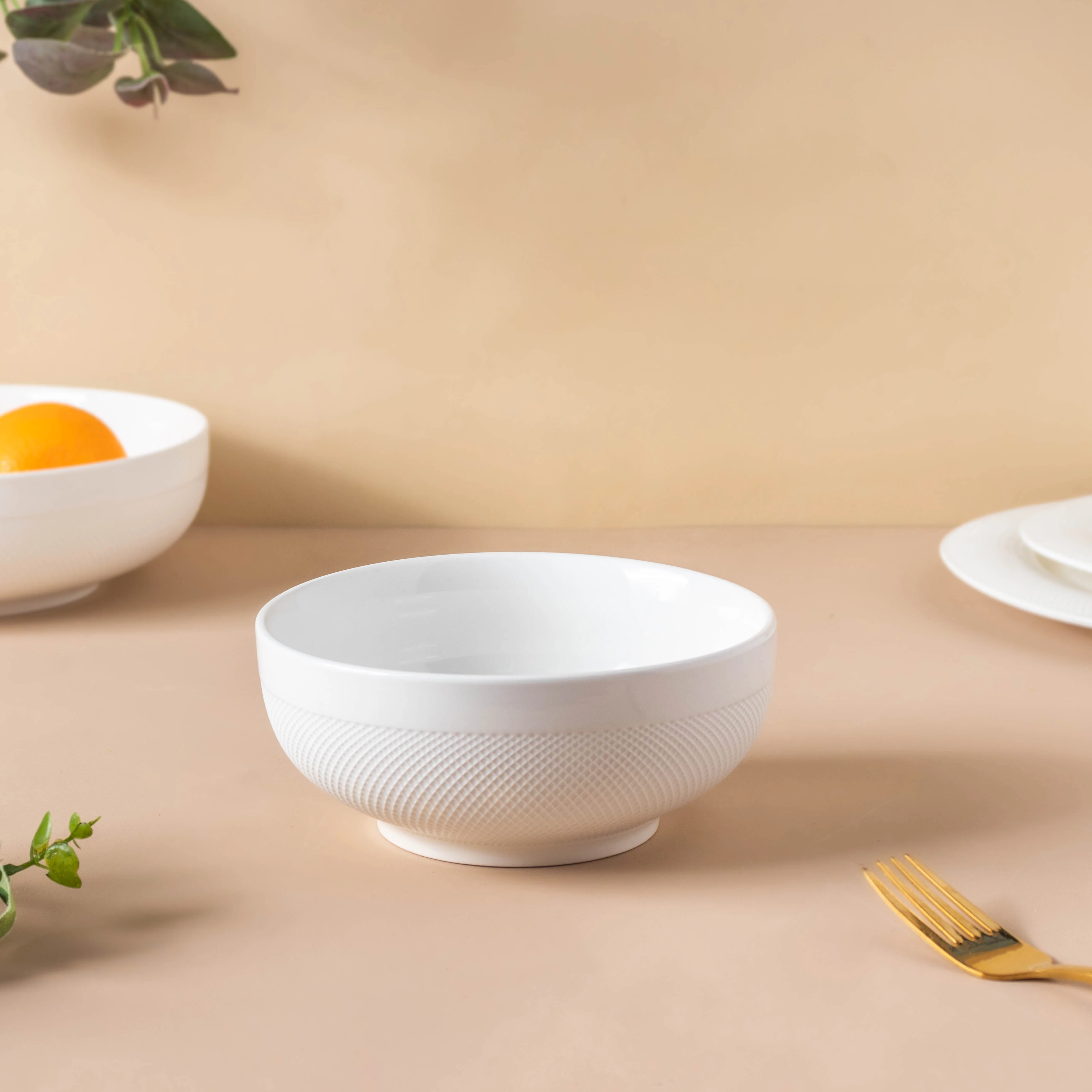 Riona Textured Ceramic Popcorn Bowl White 500 ml - Image 4
