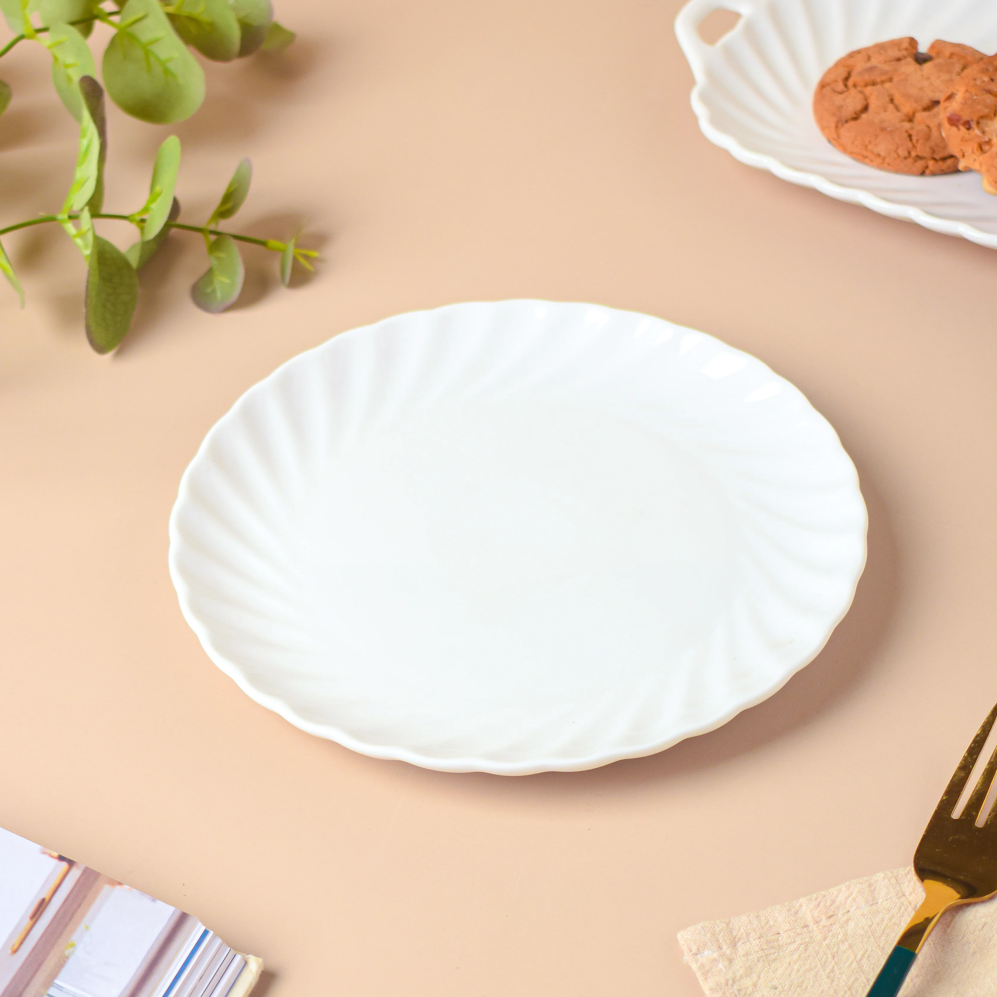 Riona Textured Ceramic Snack Plate White 7 Inch
