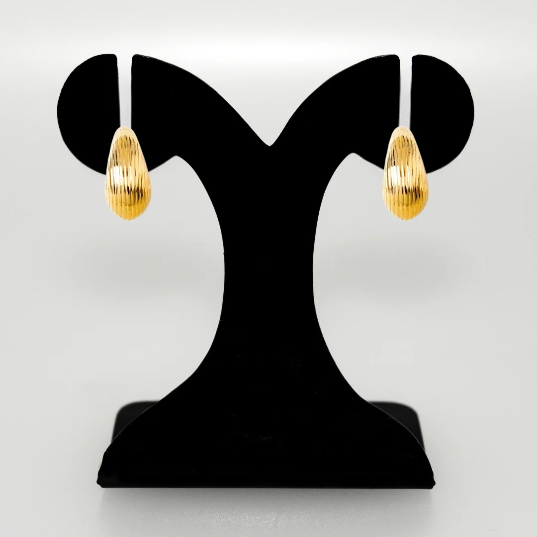 Rippled Waterdrop Gold Statement Earrings - Image 6