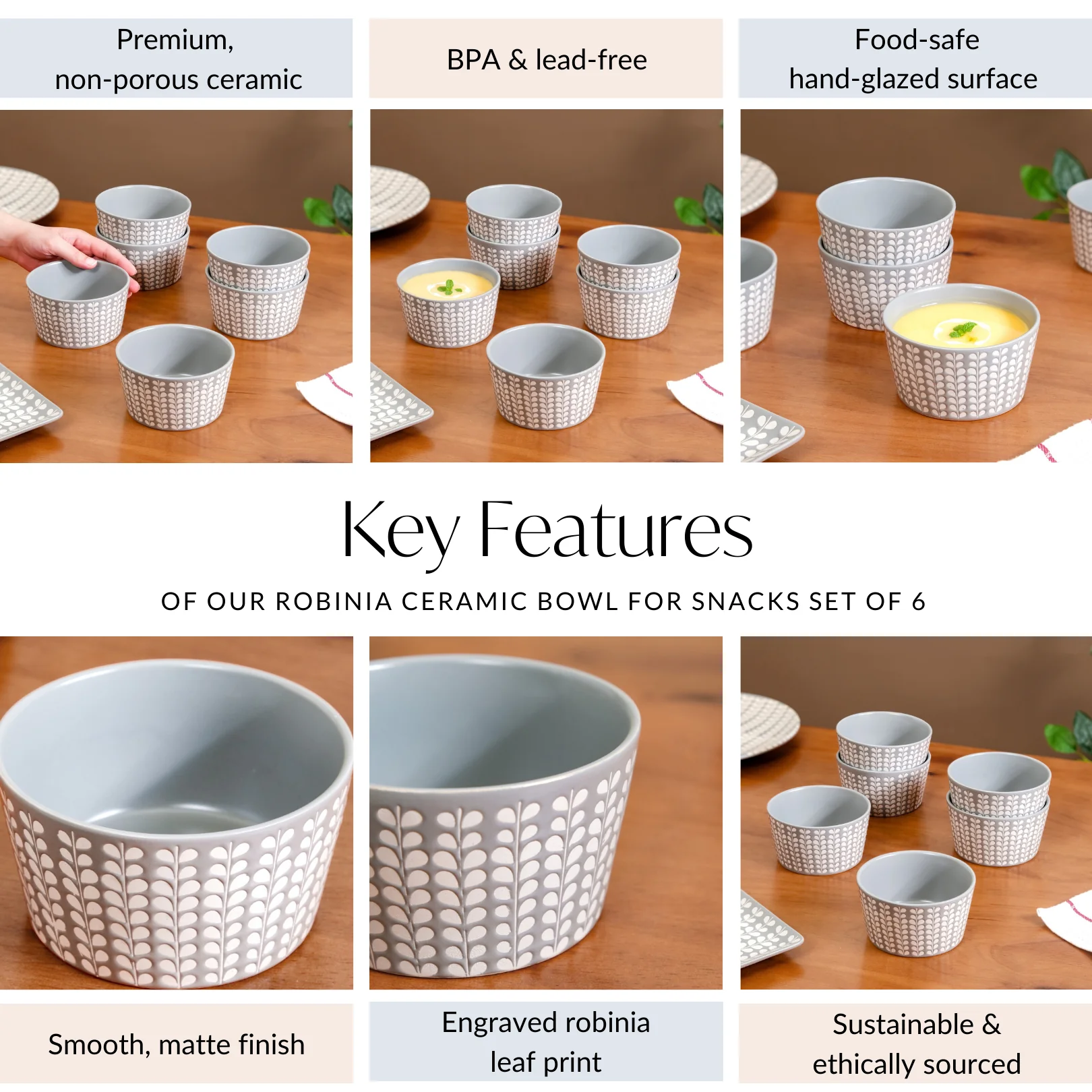 Robinia Ceramic Bowl For Snacks Set Of 6 400ml - Image 5