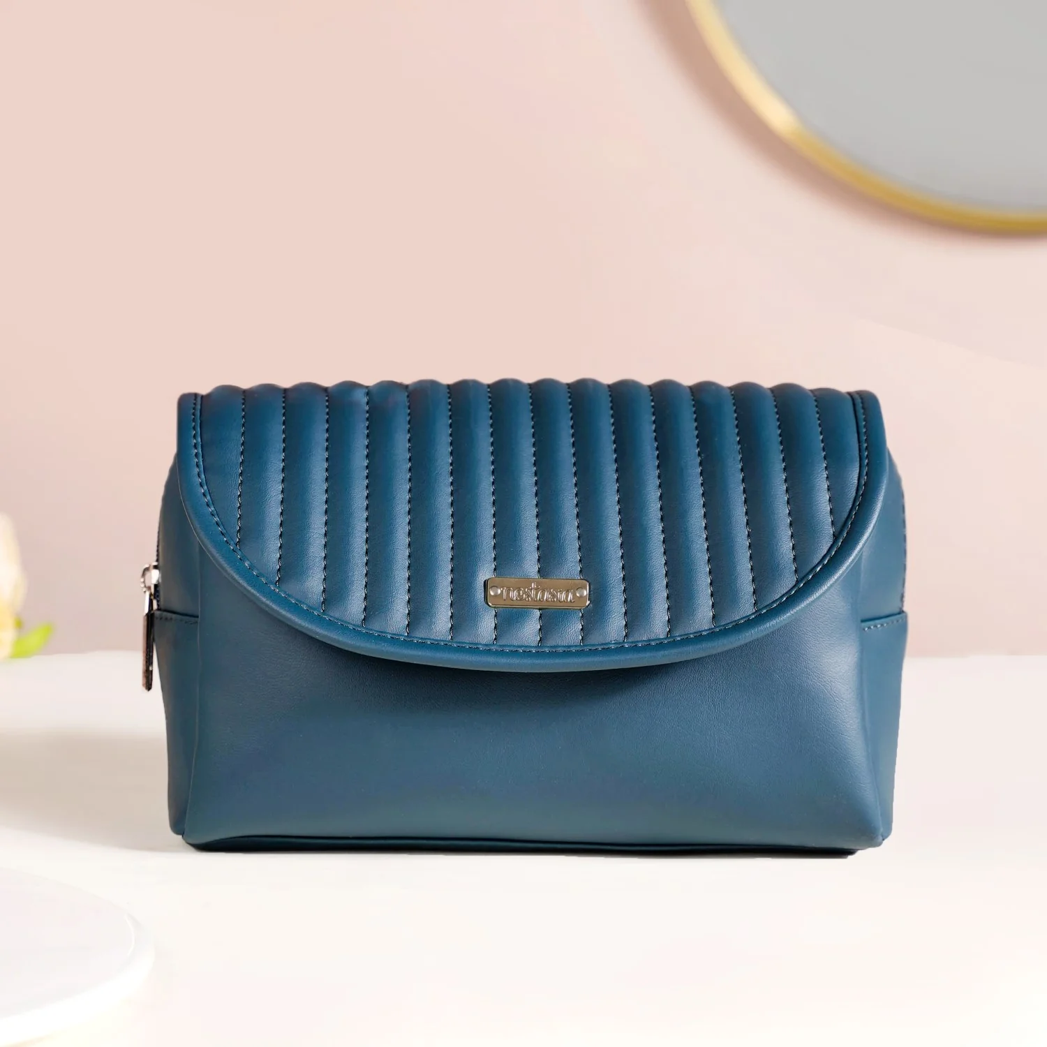 Roll Top Flap Travel Makeup Pouch Navy Blue - Image 7