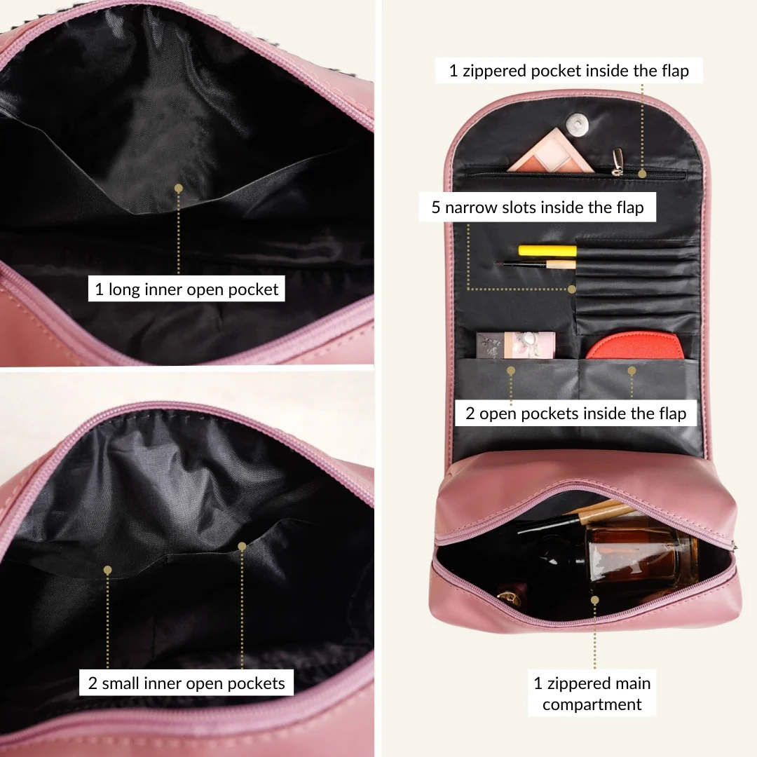Roll Top Flap Travel Makeup Pouch Pink - Image 6