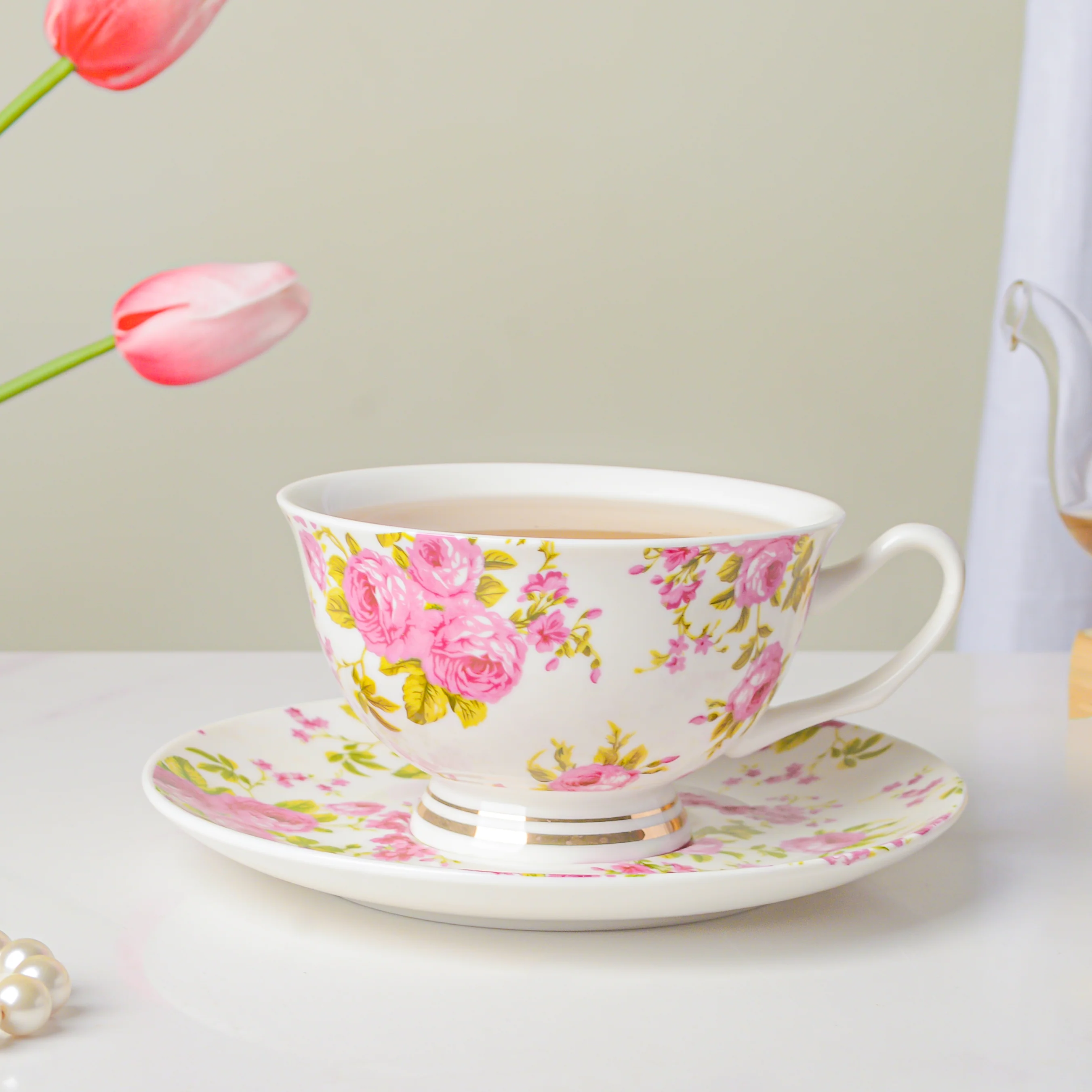 Pink Rose Ceramic Cup And Saucer Set 150 ml - Image 4