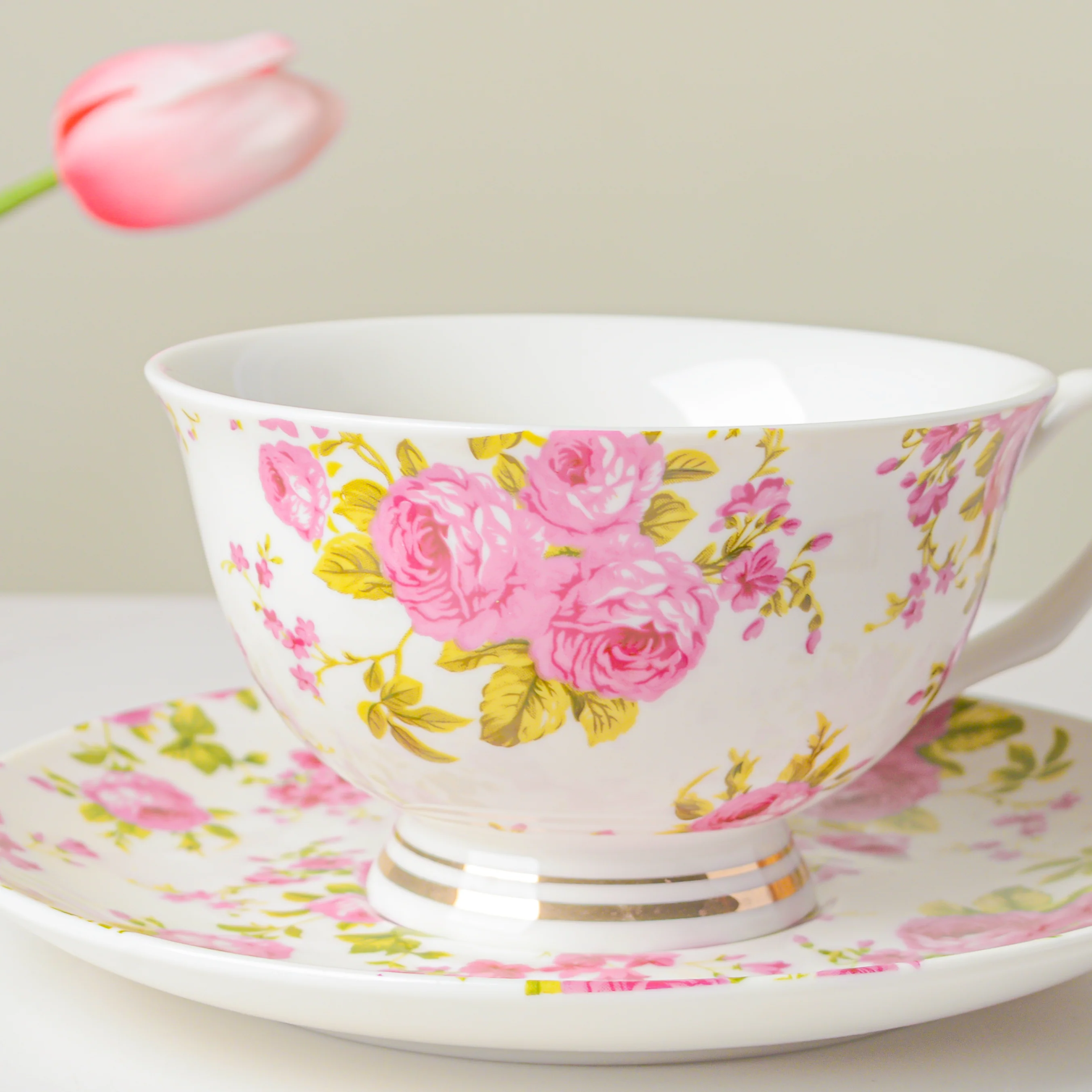 Pink Rose Ceramic Cup And Saucer Set 150 ml - Image 7