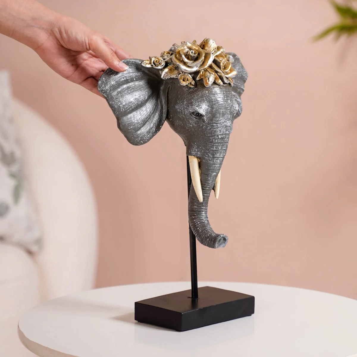 Rose Crowned Elephant Bust Showpiece - Image 4