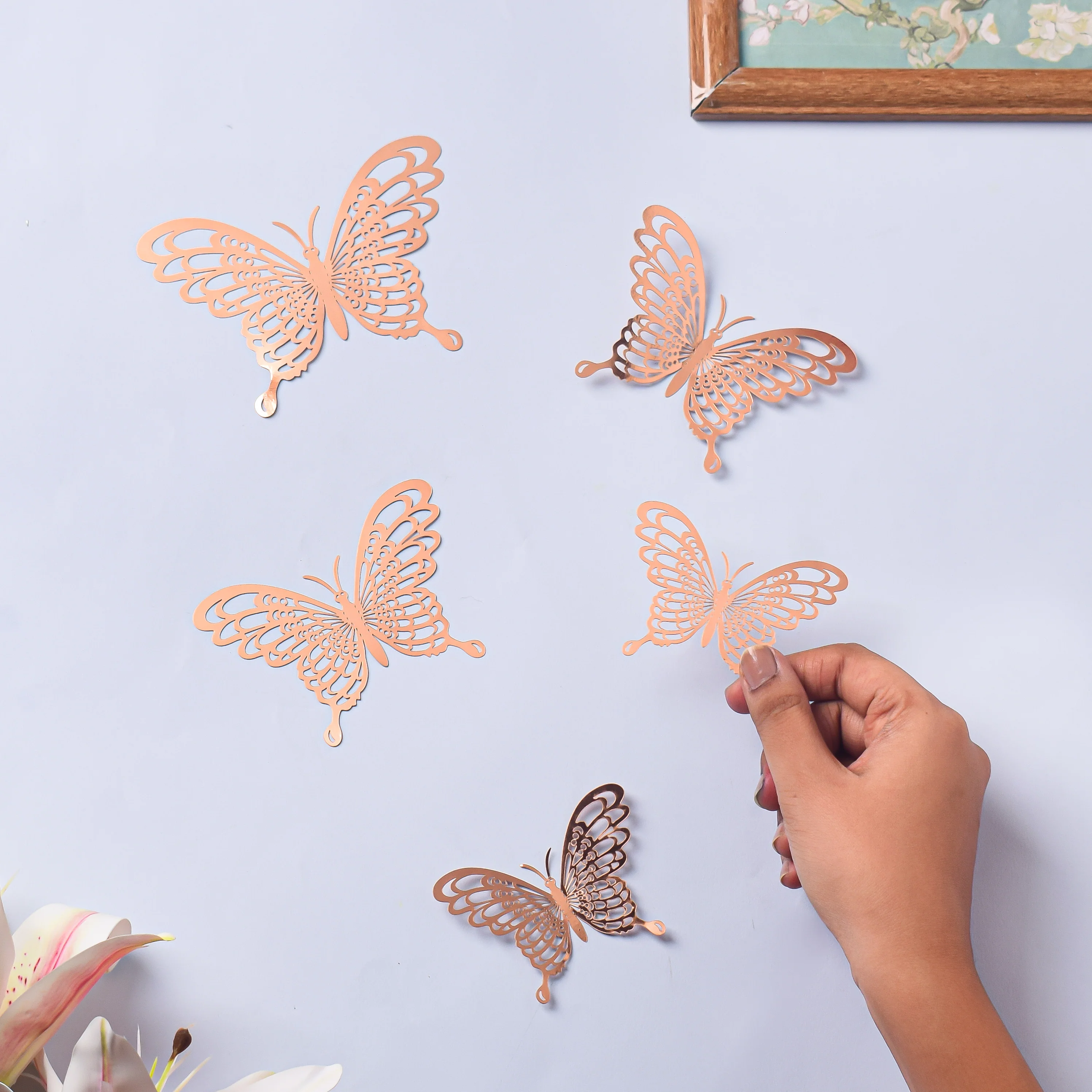 Rose Gold Butterfly 3D Wall Stickers Set Of 36 - Image 2