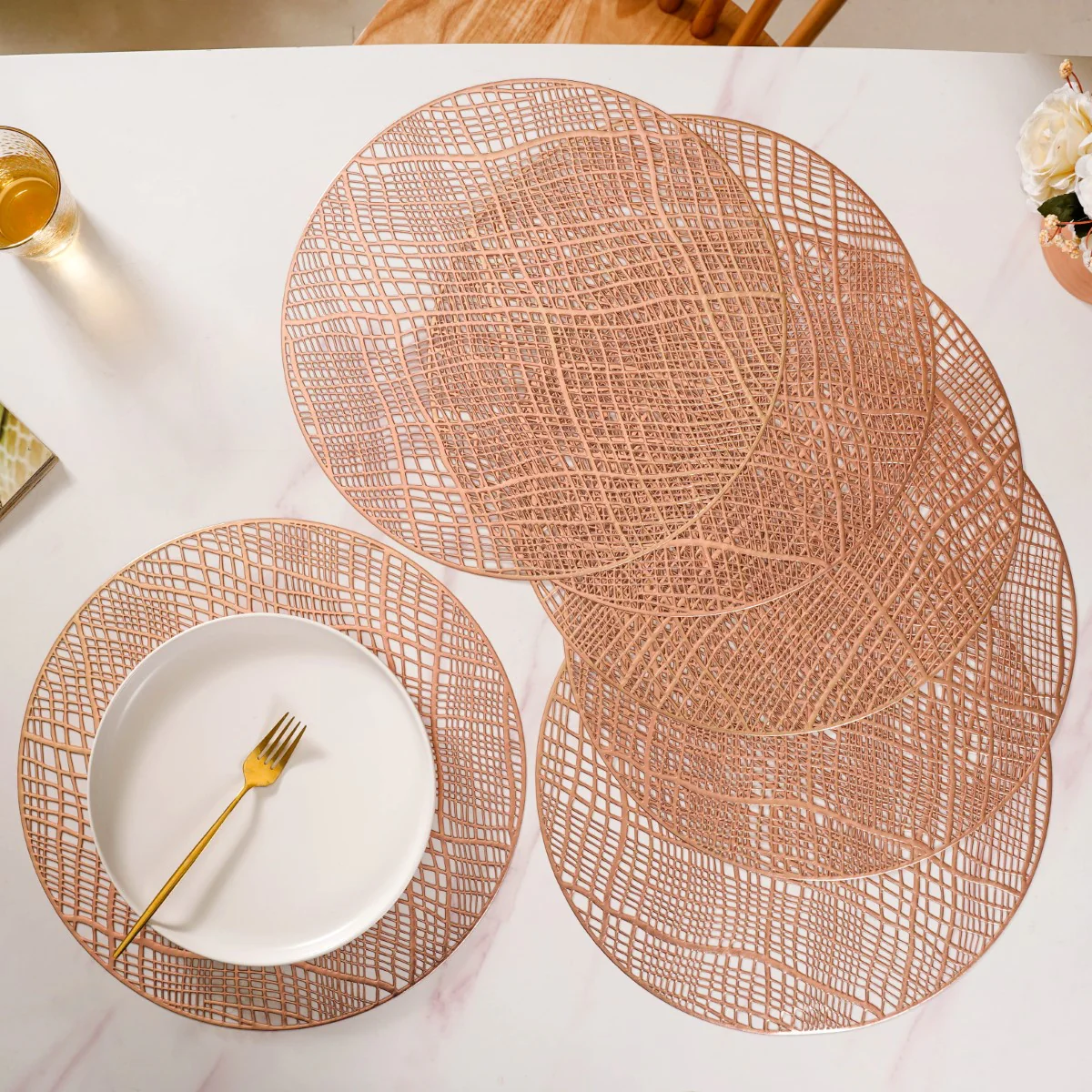 Rose Gold Designer Round Table Mat Set Of 6 - Image 2