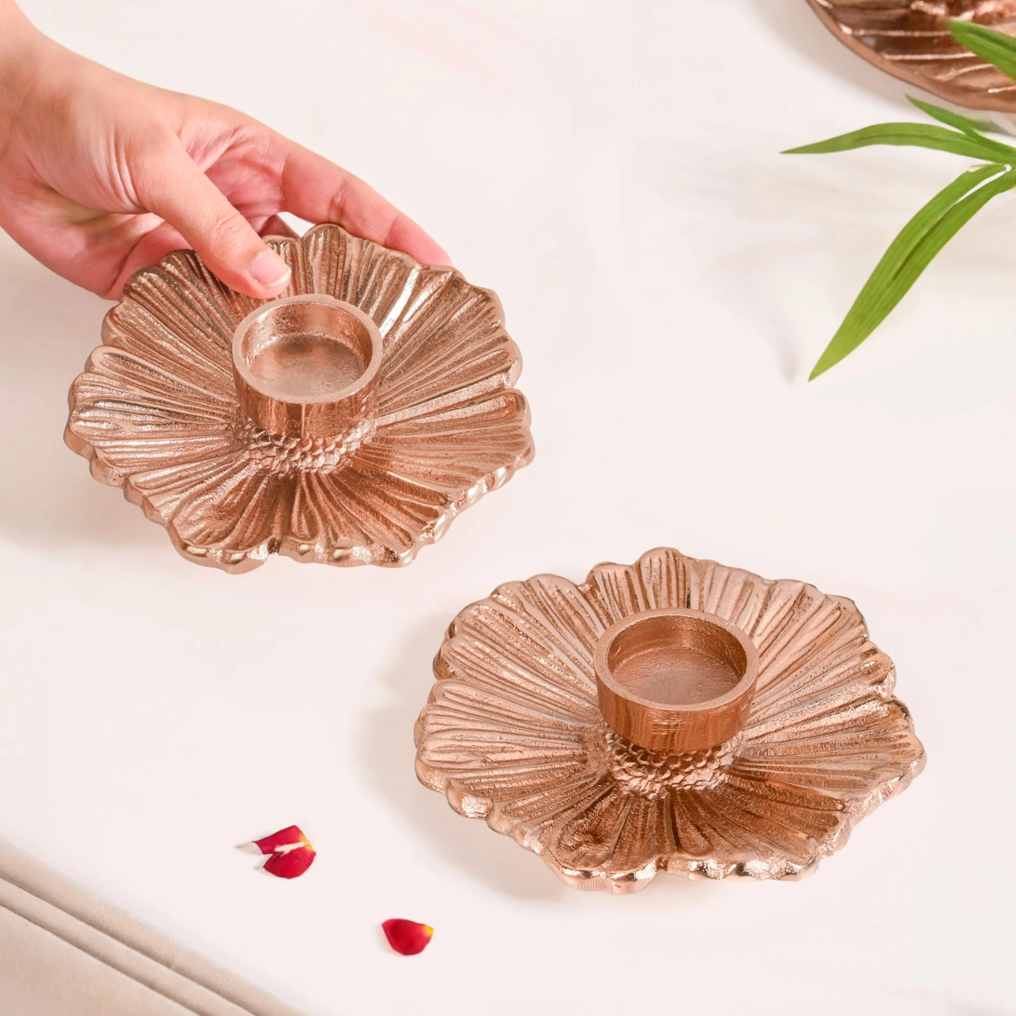 Rose Gold Tealight Candle Holder Set Of 2 In Festive Gift Box - Image 3