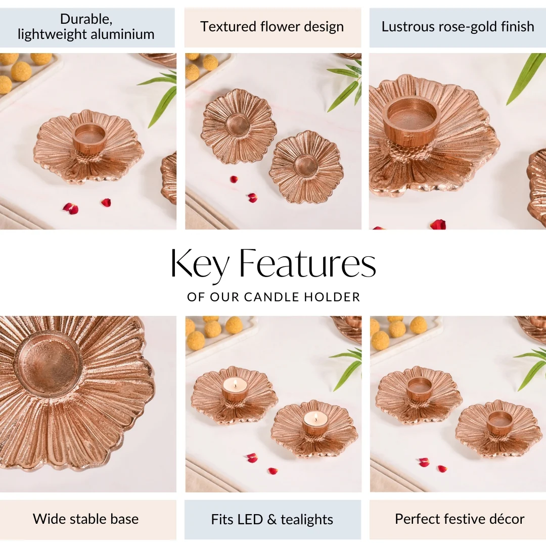 Rose Gold Tealight Candle Holder Set Of 2 In Festive Gift Box - Image 5
