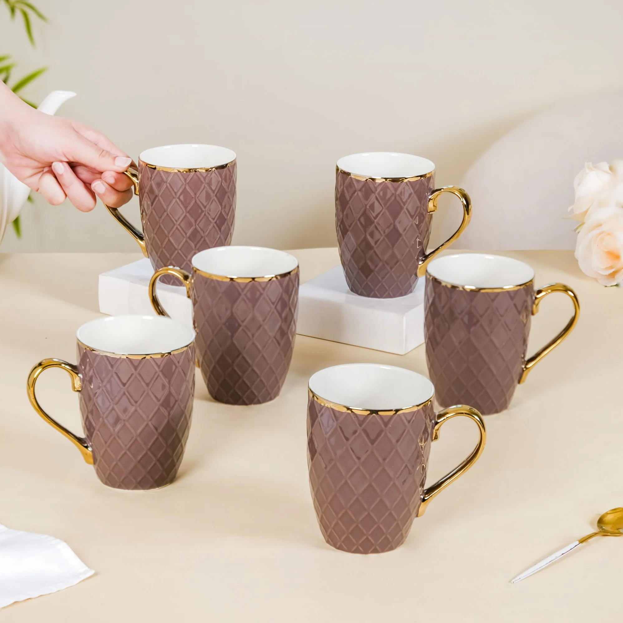 Rose Taupe Teacup Set of 6 330ml - Image 2