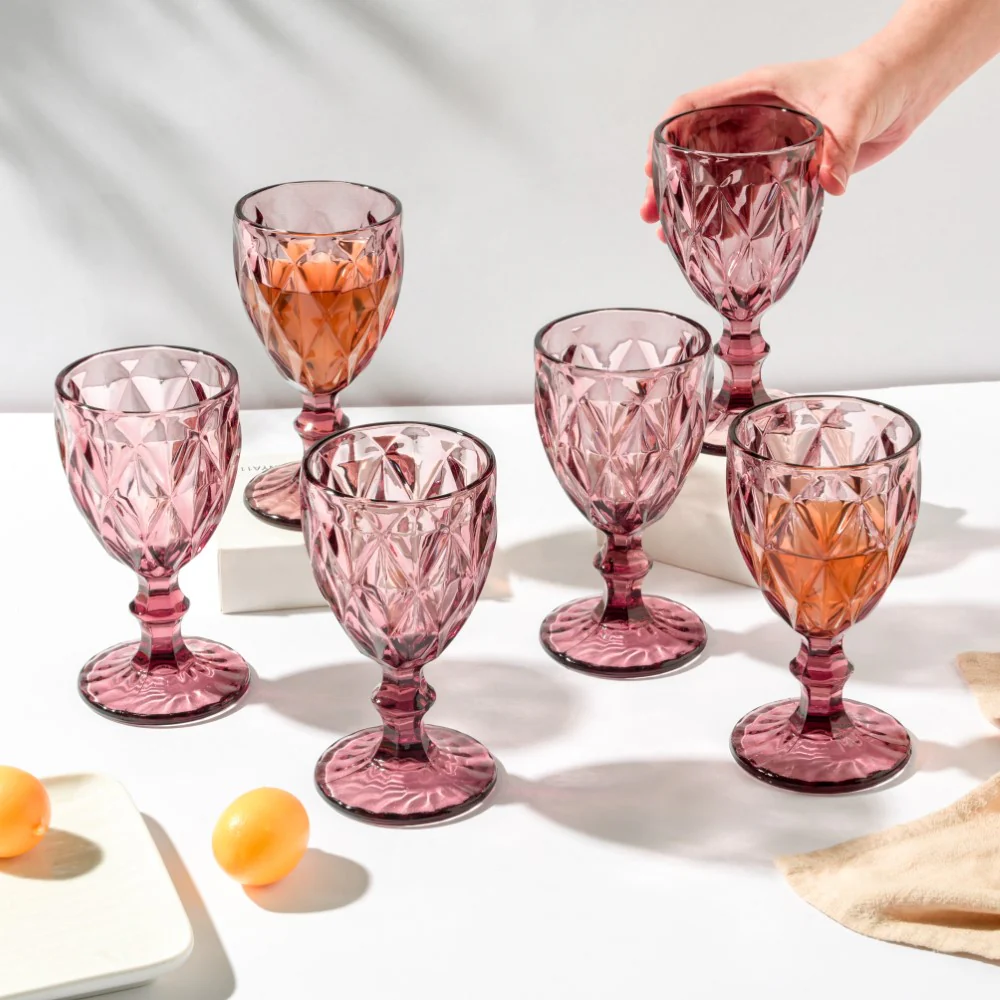 Rose Textured Drinkware Glass Mauve Set of 6 250 ml - Image 2