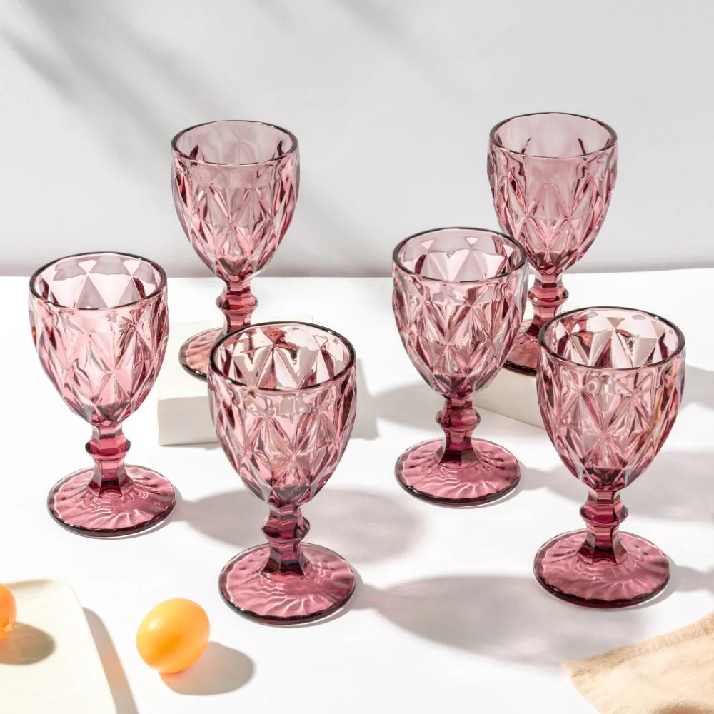 Rose Textured Drinkware Glass Mauve Set of 6 250 ml - Image 4
