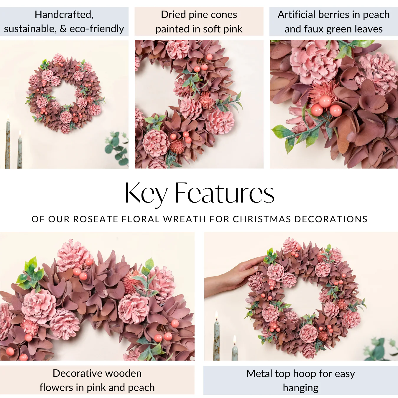 Roseate Floral Wreath For Christmas Decorations - Image 5