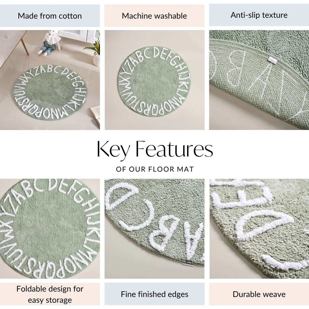 Alphabets Round Cotton Anti Slip Kids Floor Mat 74x72cm - Image 3