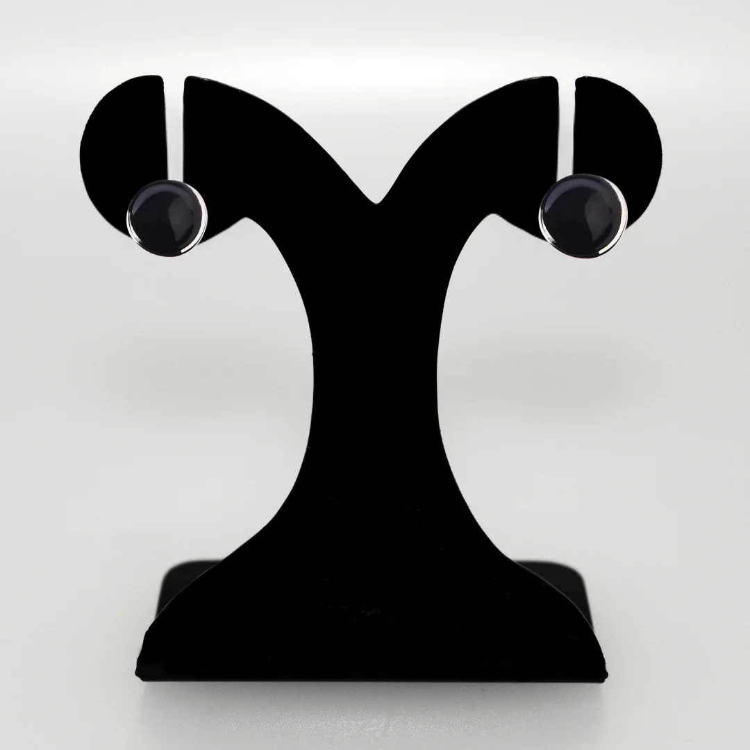 Round Black Stud Earrings - Image 6