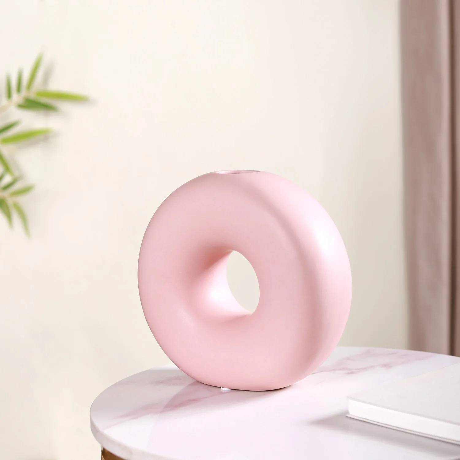 Round Donut Ceramic Vase Pink - Image 4