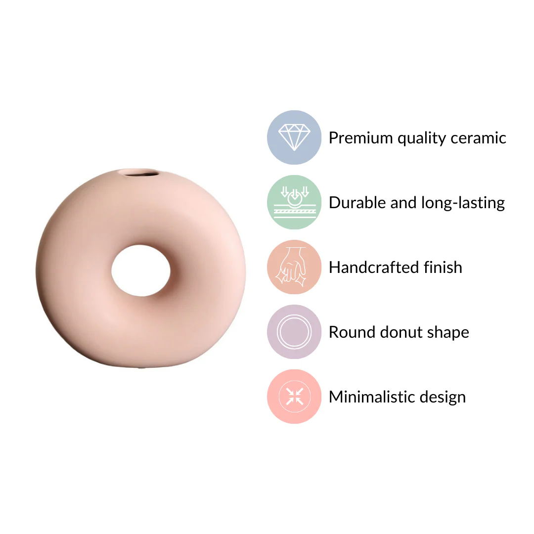 Round Donut Ceramic Vase Pink - Image 5