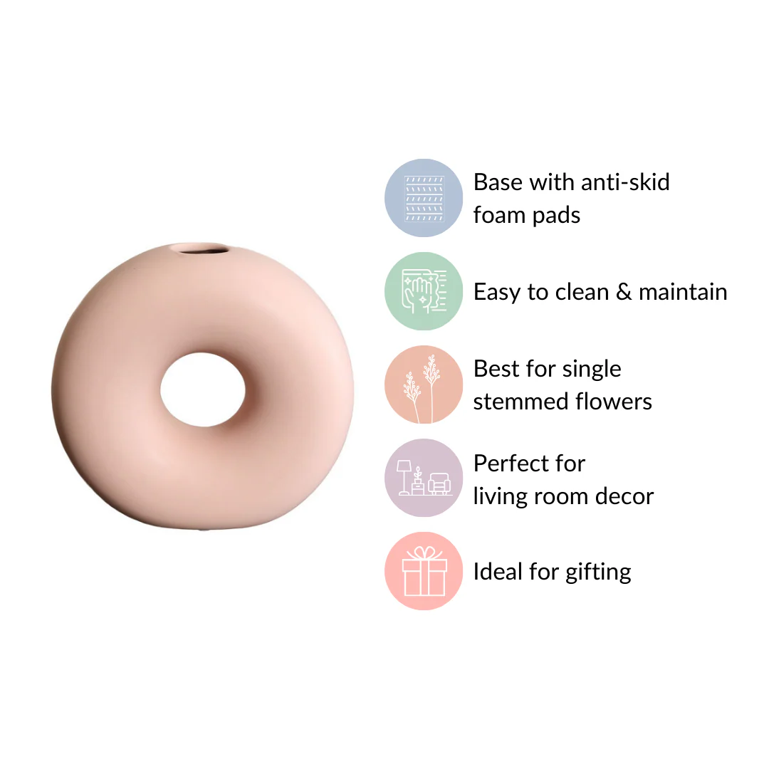 Round Donut Ceramic Vase Pink - Image 6