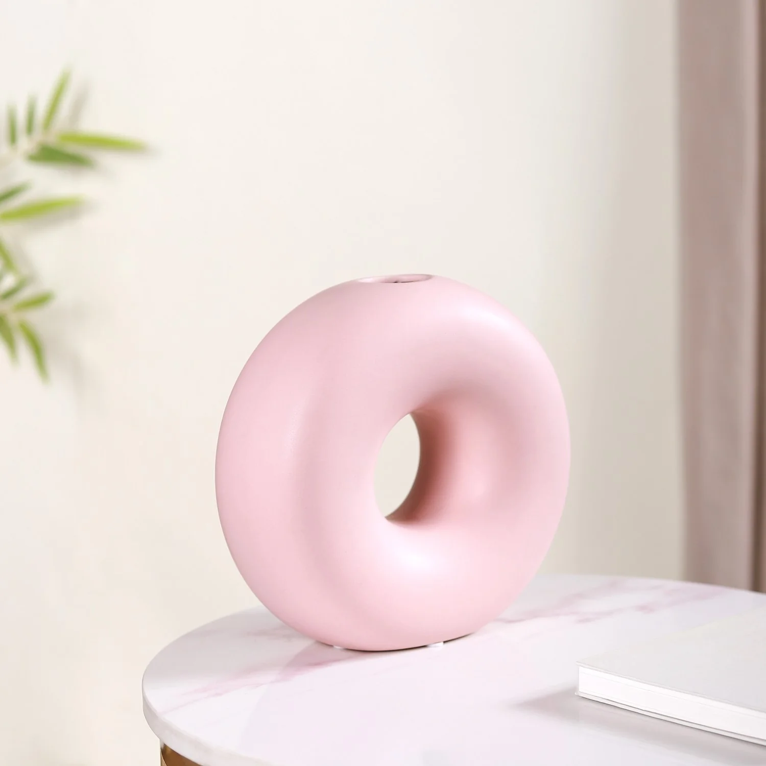 Round Donut Ceramic Vase Pink - Image 8