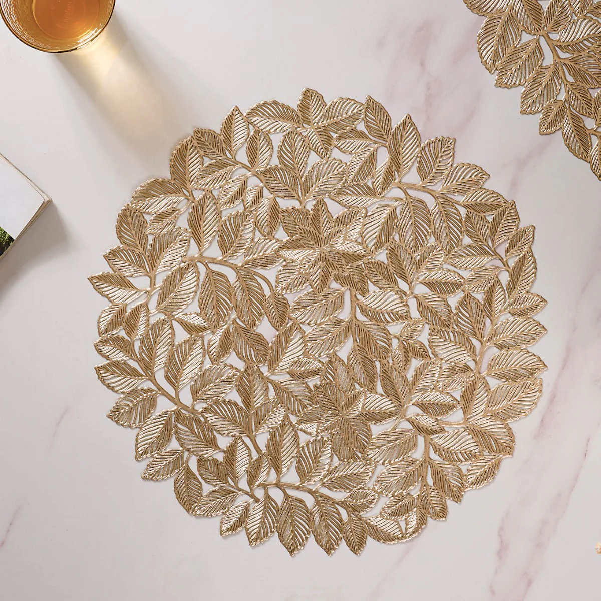 Round Gold Leaf Waterproof Placemat Set Of 6 - Image 7
