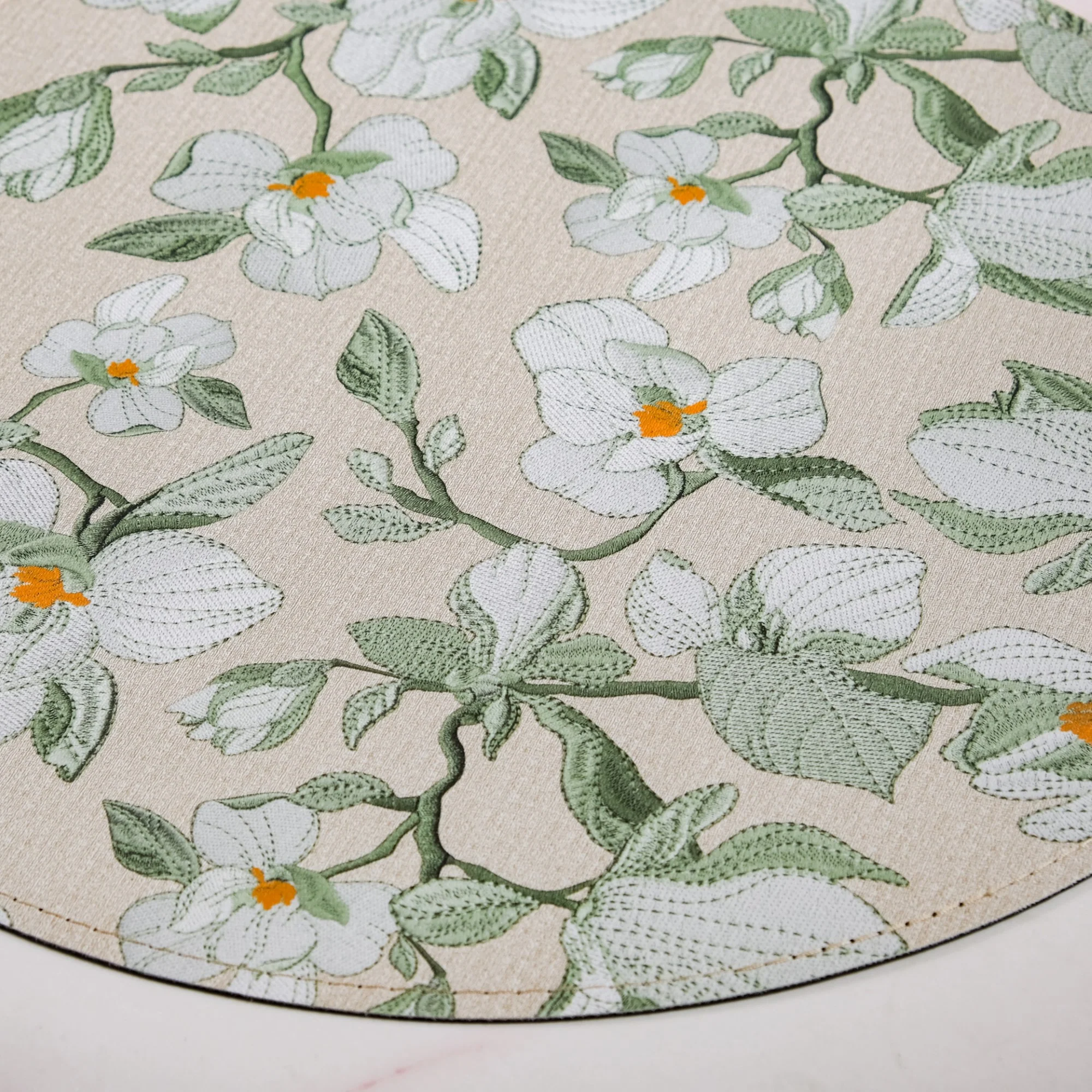 Round Green Poppy Printed Placemats Set Of 6 - Image 3