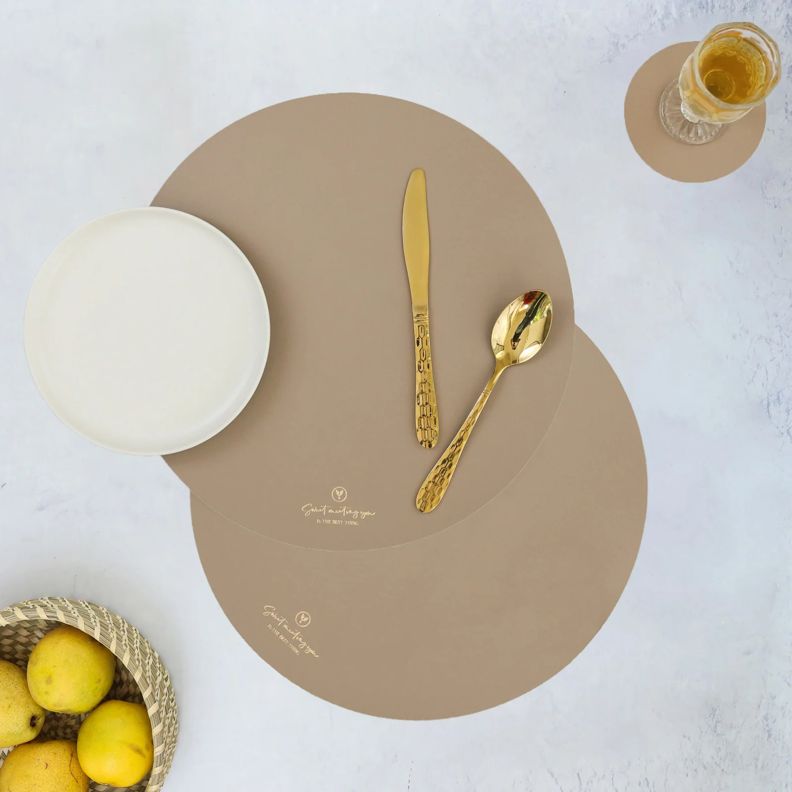 Round Placemat Beige Set of 2