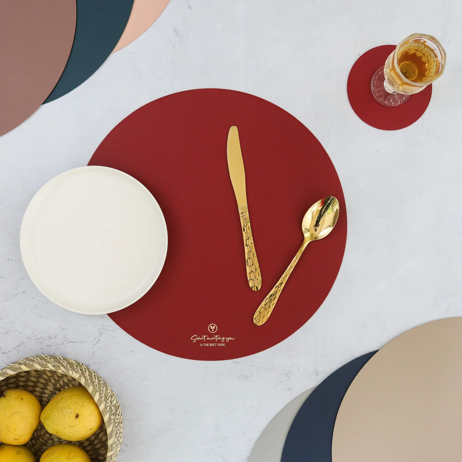 Round Placemat Maroon Set of 2 - Image 2