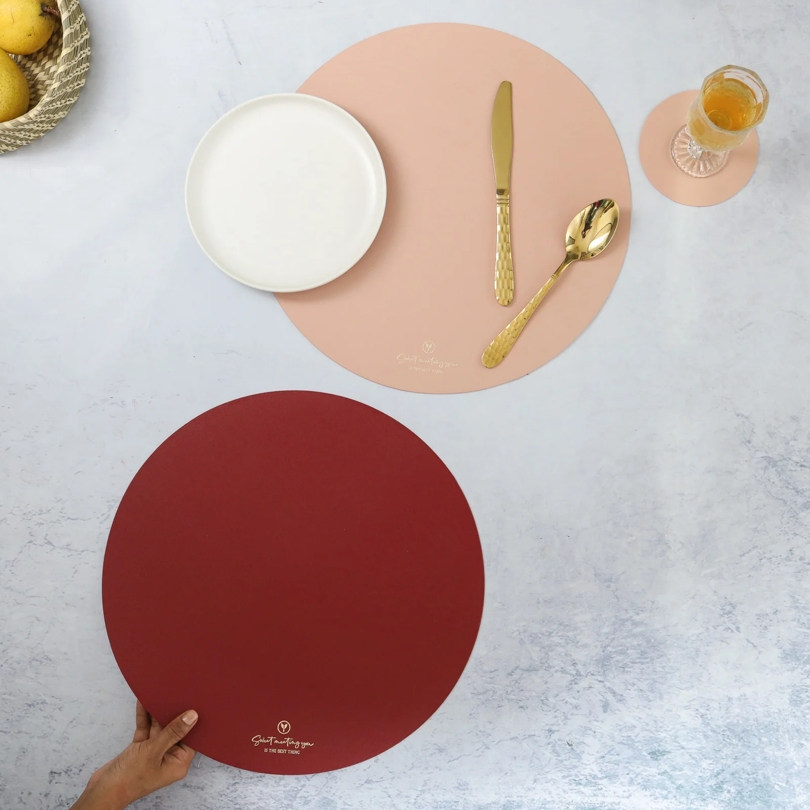 Round Placemat Maroon Set of 2 - Image 4