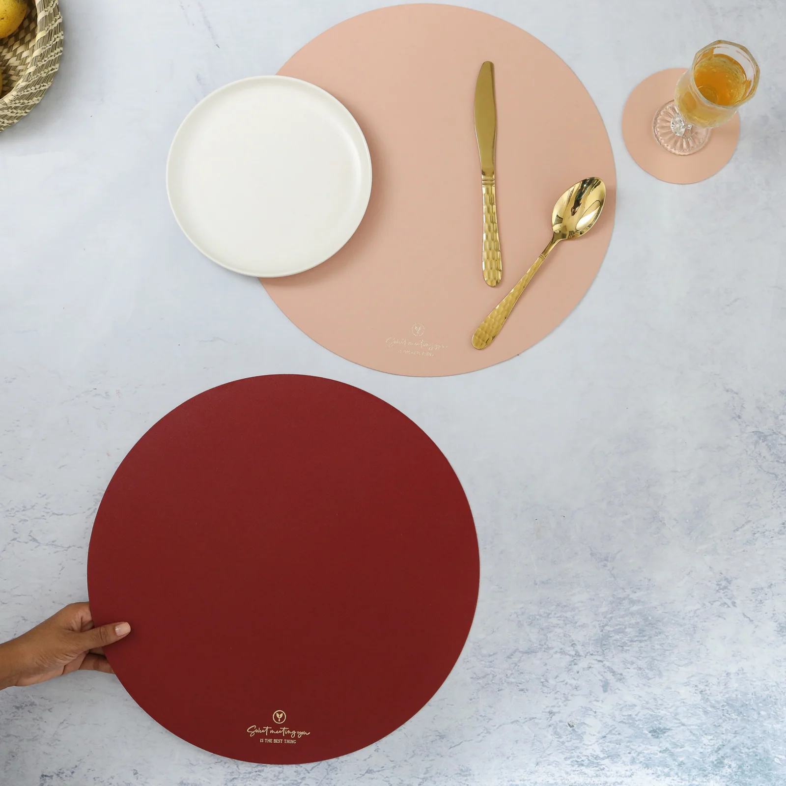 Round Placemat Maroon Set of 2 - Image 6