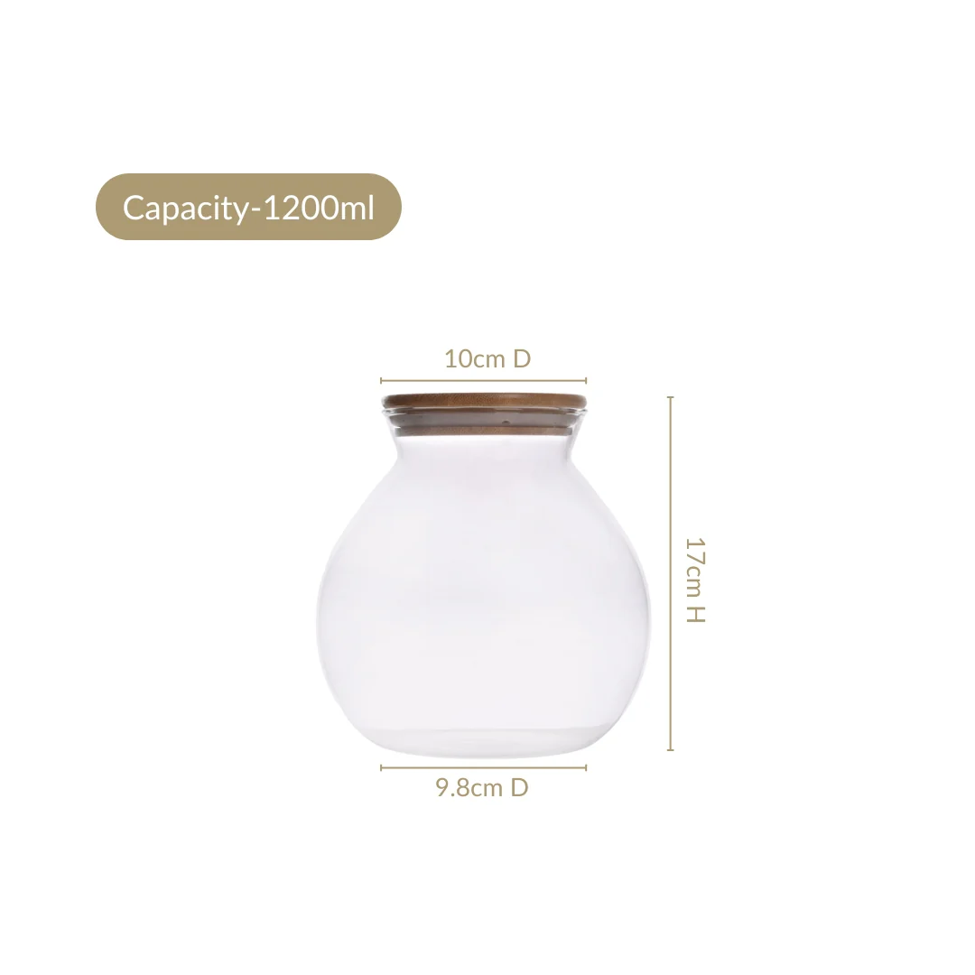 Round Shape Airtight Glass Jar Set Of 2 Large 1200ml - Image 4