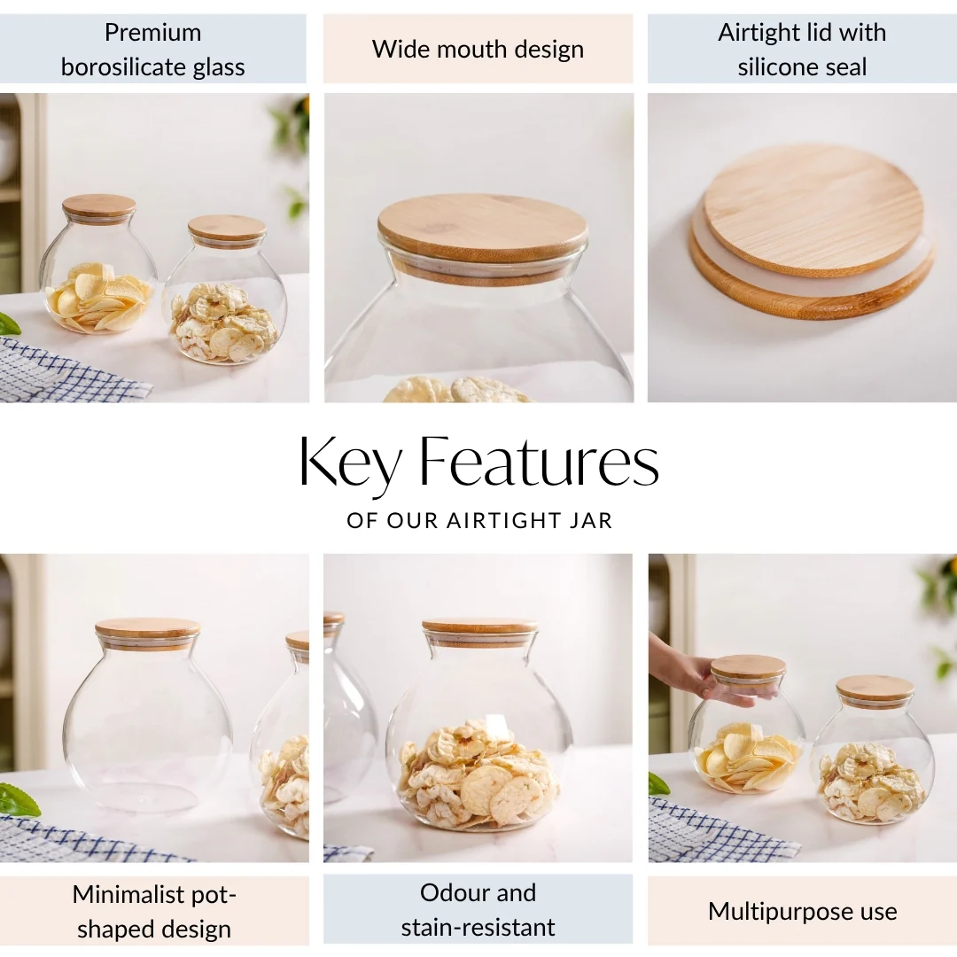 Round Shape Airtight Glass Jar Set Of 2 Large 1200ml - Image 5