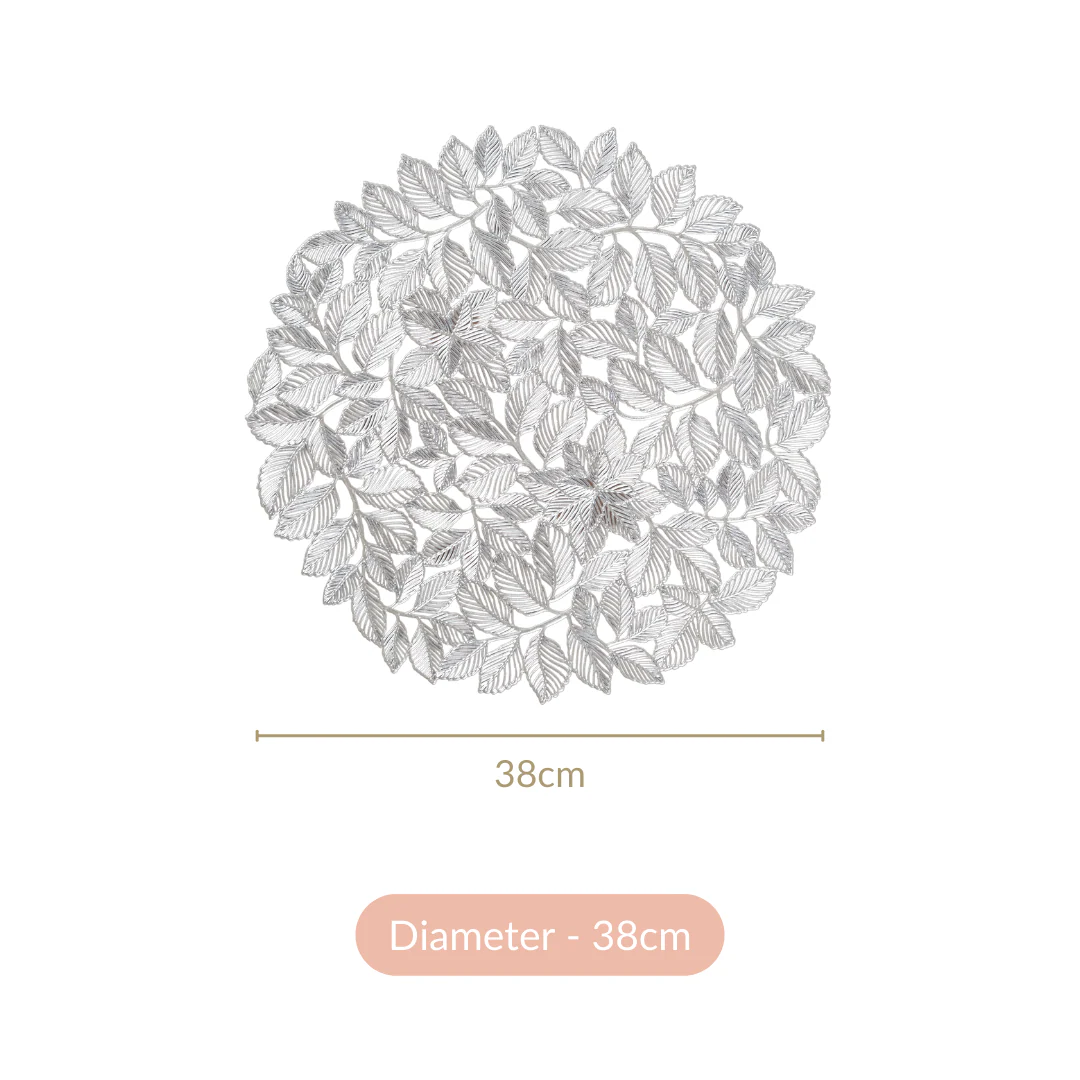 Round Silver Leaves Waterproof Placemat Set Of 6 - Image 10