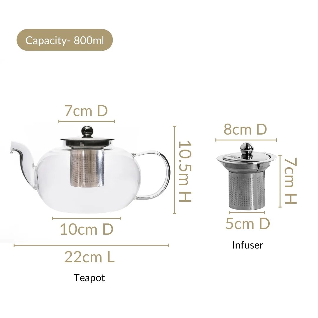 Round Transparent Teapot With Strainer 800ml - Image 3