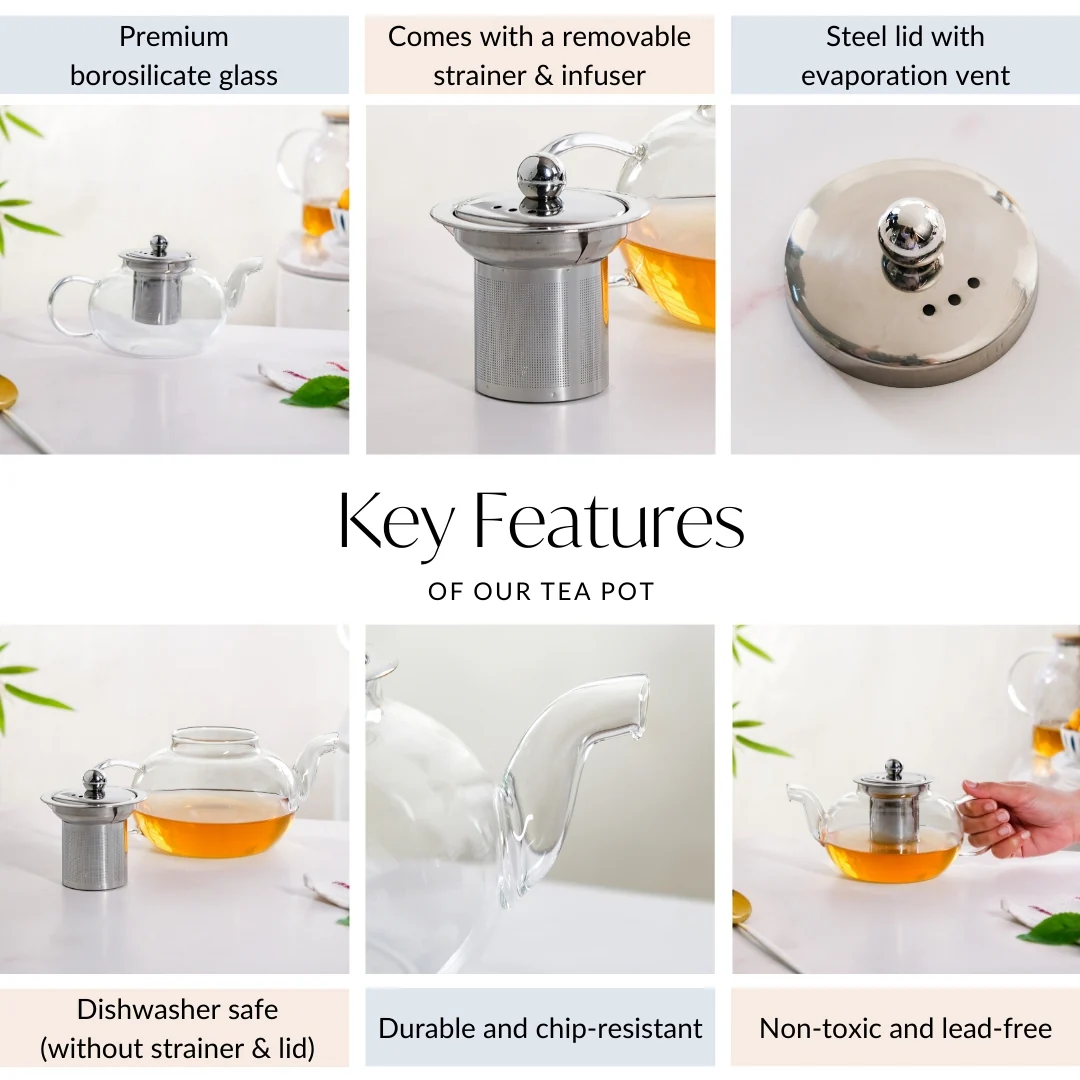 Round Transparent Teapot With Strainer 800ml - Image 4