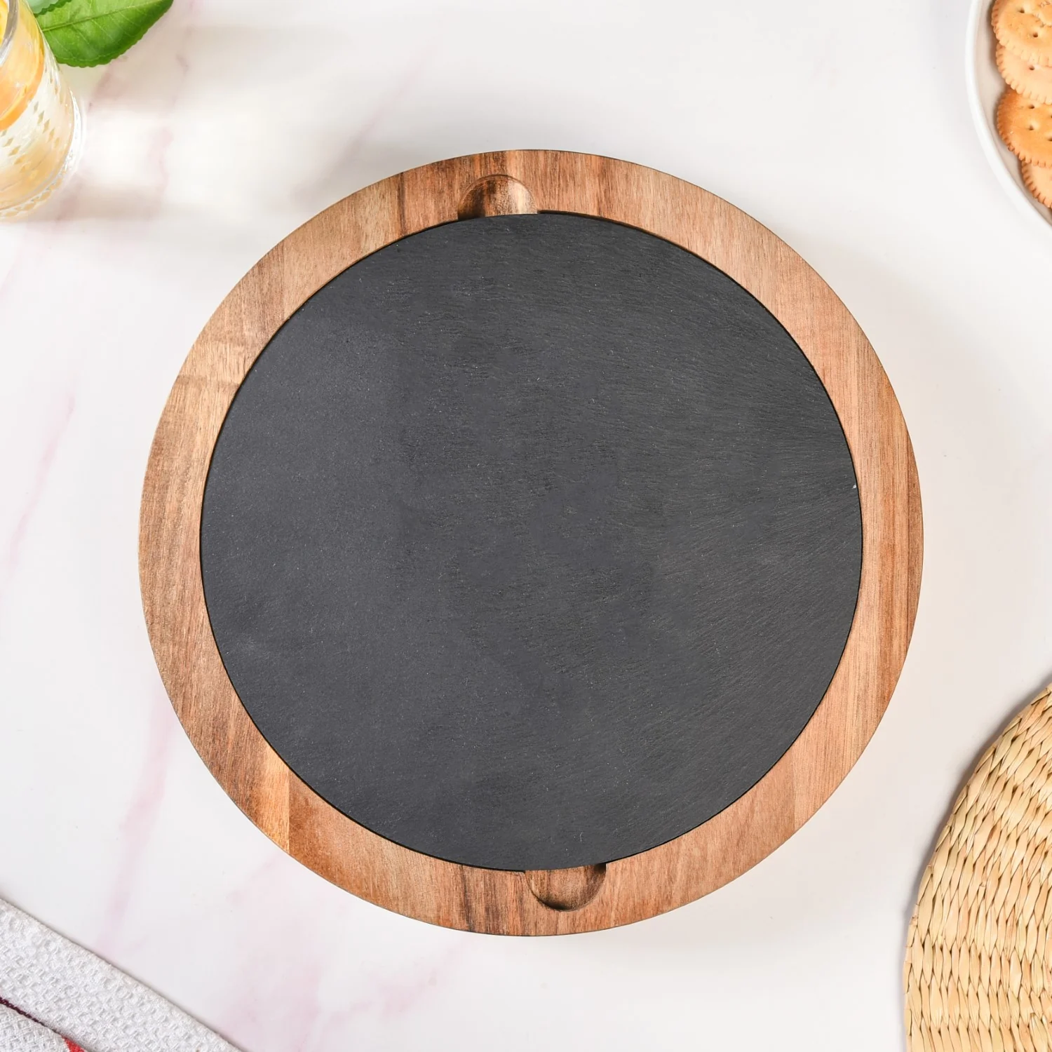 Round Wooden Charcuterie Board With Cheese Knives - Image 3