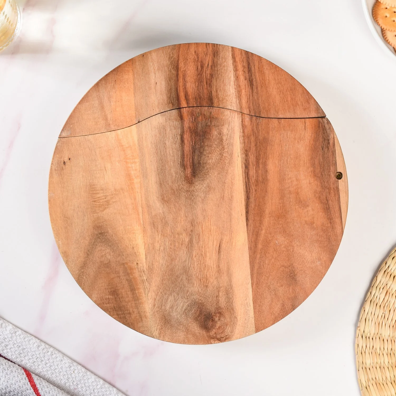 Round Wooden Charcuterie Board With Cheese Knives - Image 8