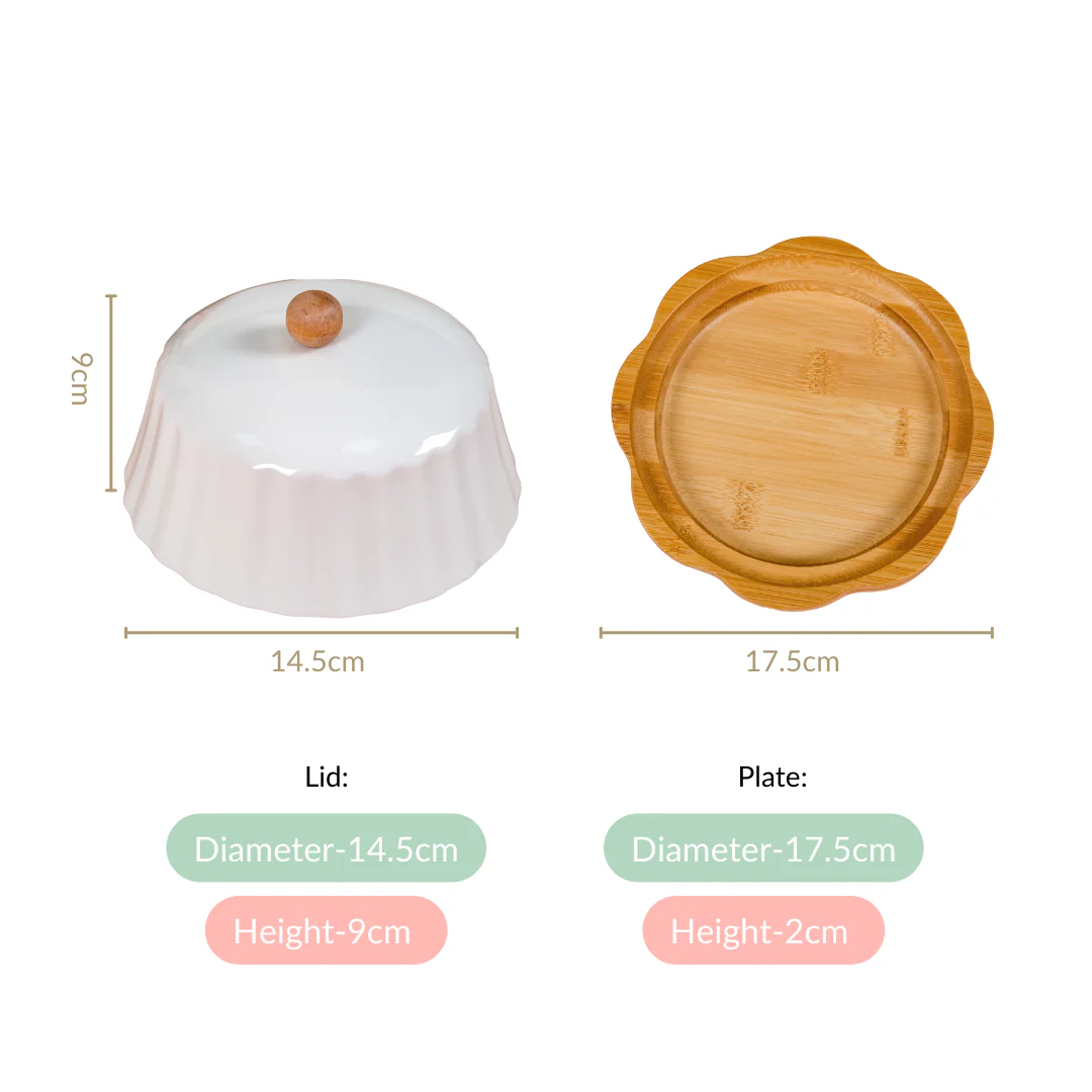 Round Wooden Dish With Fluted Texture Ceramic Lid - Image 4