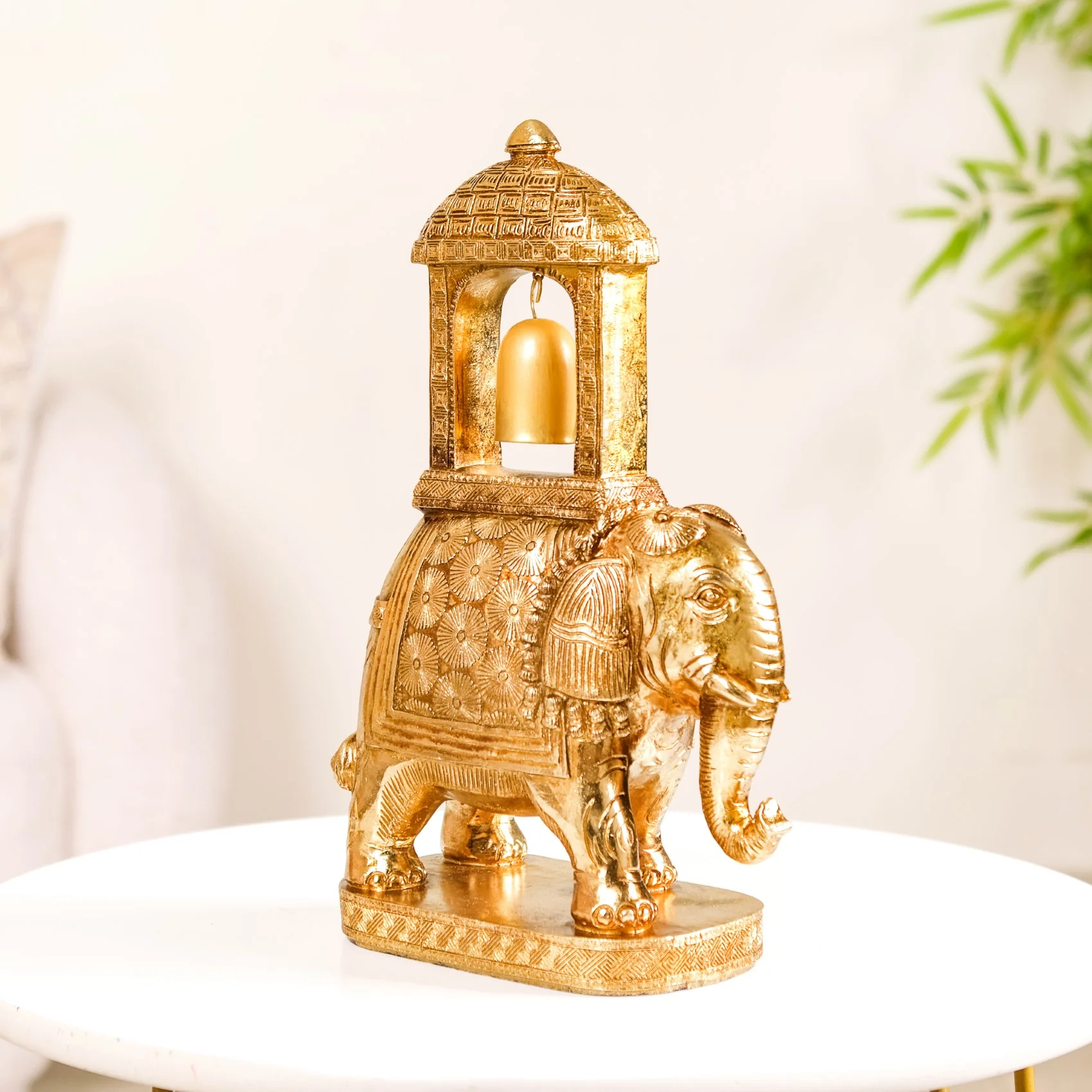 Royal Wedding Elephant With Bell Showpiece Gold - Image 3