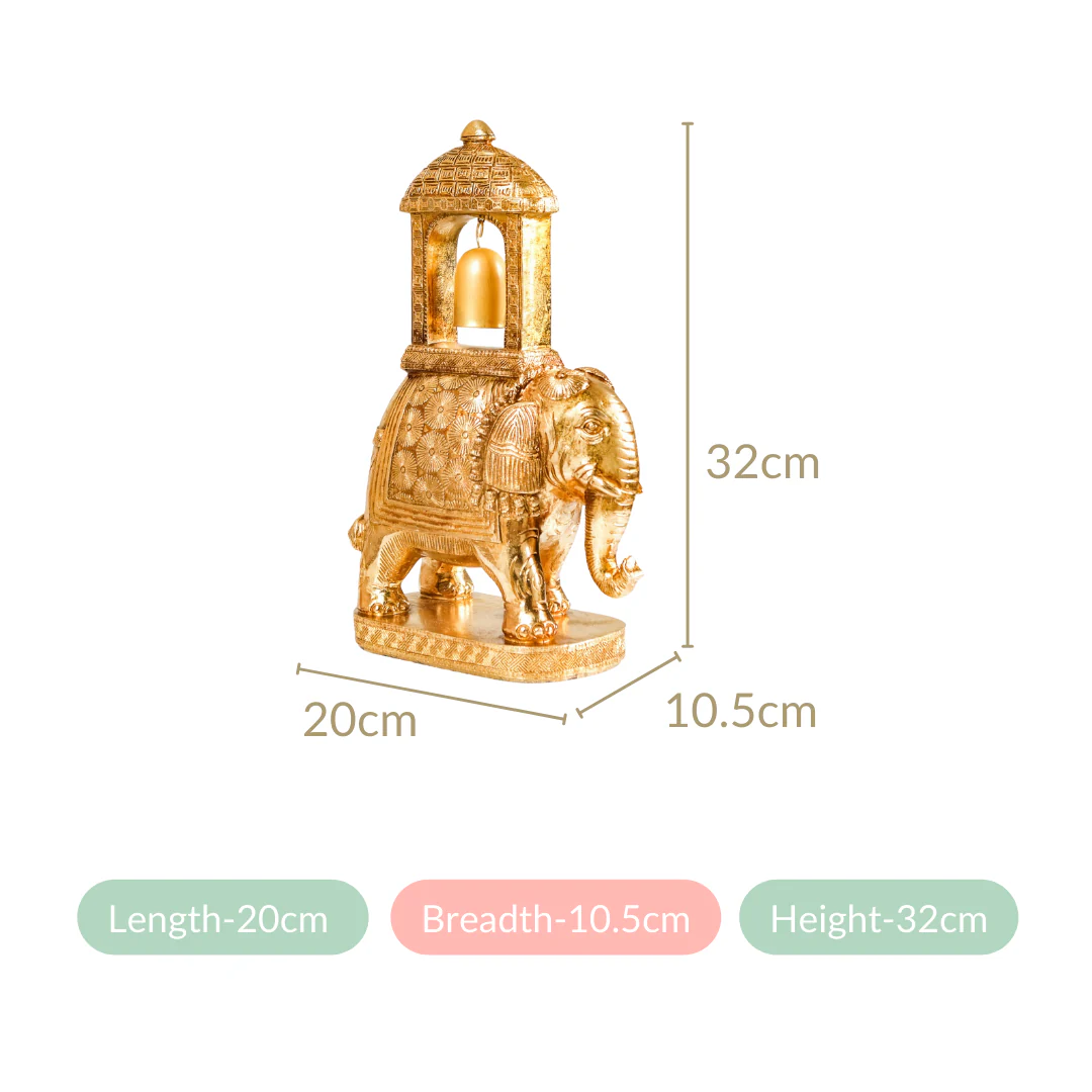 Royal Wedding Elephant With Bell Showpiece Gold - Image 5