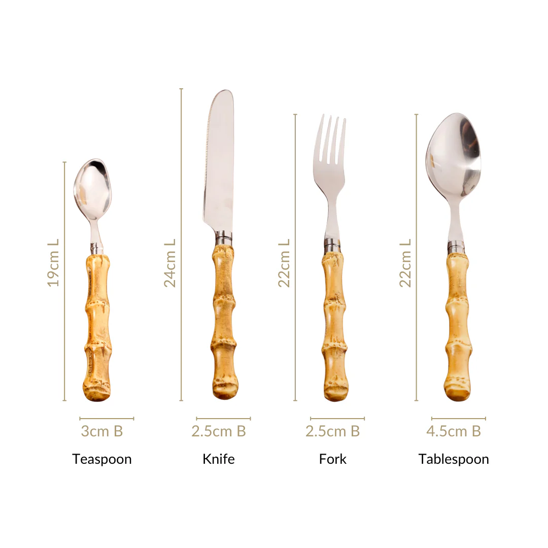 Rustic Bamboo Design Stainless Steel Cutlery Set Of 4 - Image 4