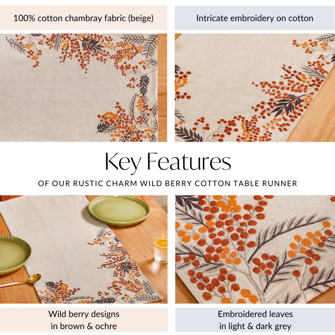 Rustic Charm Wild Berry Cotton Table Runner - Image 6