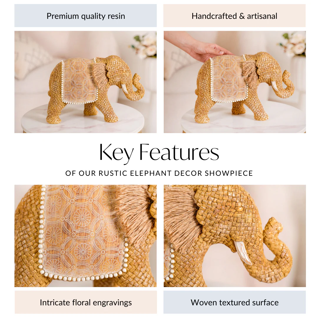 Rustic Elephant Decor Showpiece Beige - Image 4