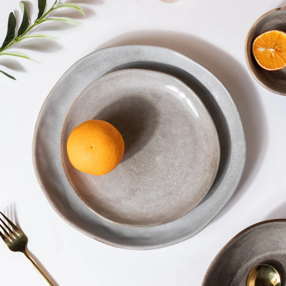 Rustic Handmade Ceramic Snack Plate Grey 8 Inch - Image 7