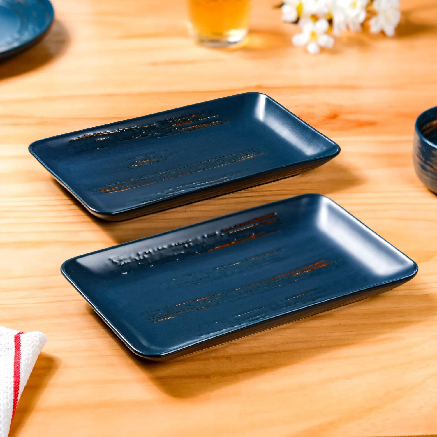Rustic Stoneware Large Platter Navy Blue Set Of 2 10 Inch