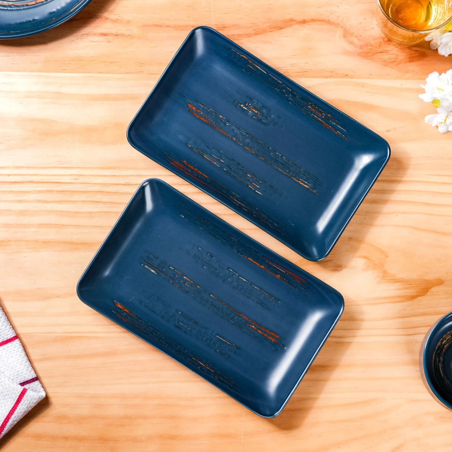 Rustic Stoneware Large Platter Navy Blue Set Of 2 10 Inch - Image 8