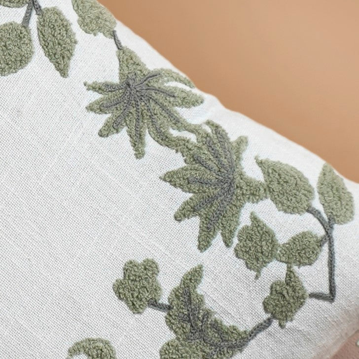 Sage Bloom Cotton Canvas Embroidered Cushion Cover 40x40cm - Image 2