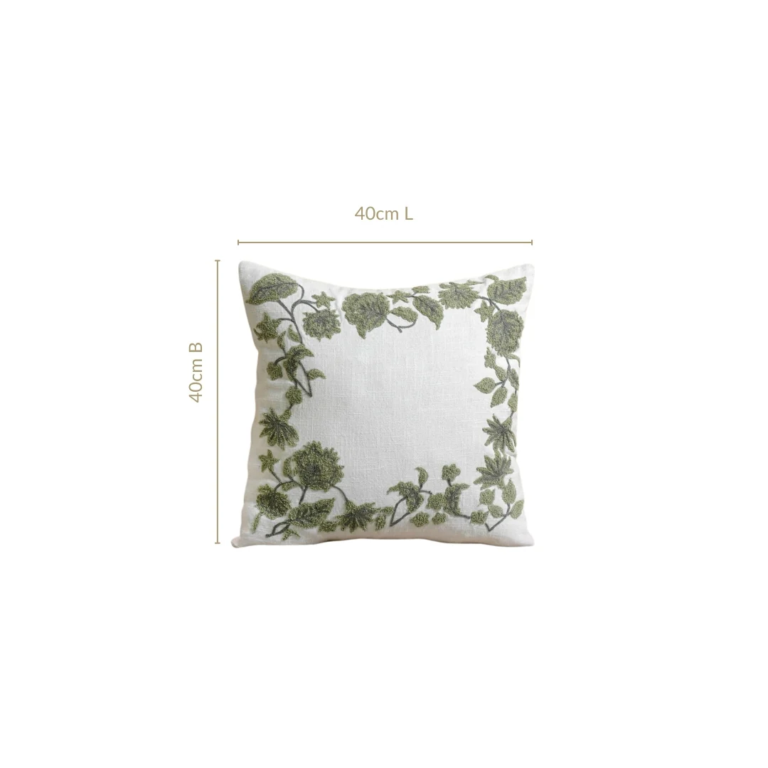 Sage Bloom Cotton Canvas Embroidered Cushion Cover 40x40cm - Image 3