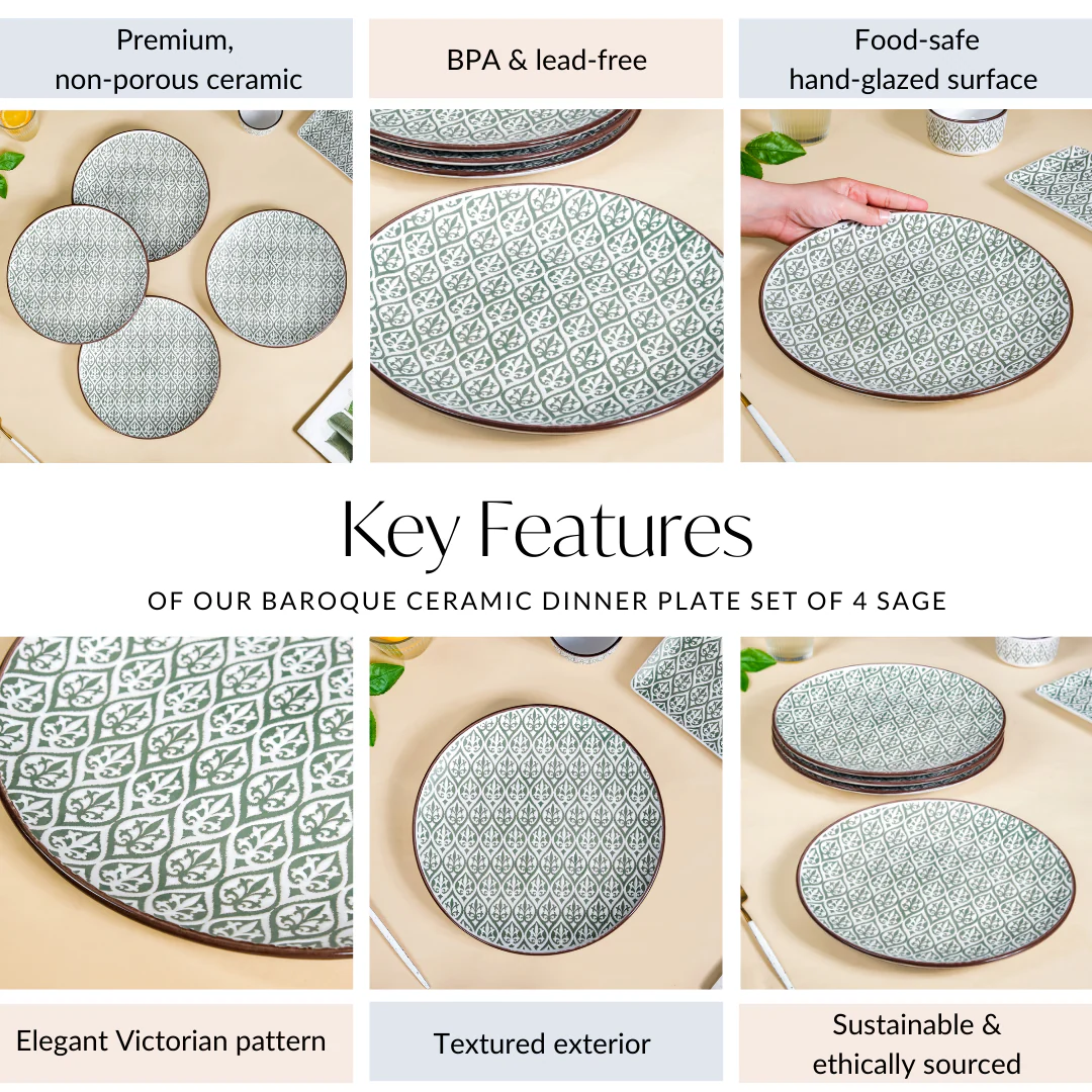 Sage Ceramic Baroque Dinner Plate Set Of 4 11 Inch - Image 5